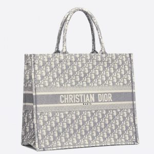 Réplique Sac Dior Book Tote Large en broderie Oblique grise