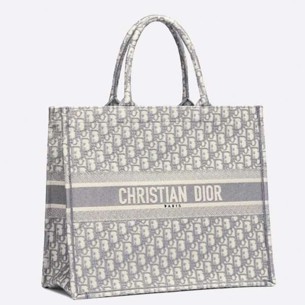 Réplique Sac Dior Book Tote Large en broderie Oblique grise