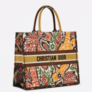 Faux Sac Dior Book Tote Large en broderie Paisley Dior multicolore jaune