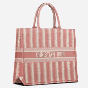 Réplique Sac Dior Book Tote Large en broderie rayures rose