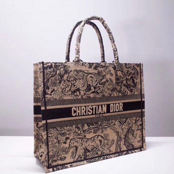 Imitation Sac Dior Book Tote Large en broderie Toile de Jouy bleue – Image 4