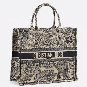 Imitation Sac Dior Book Tote Large en broderie Toile de Jouy bleue