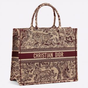 Fausse Sac Dior Book Tote Large en broderie Toile de Jouy bordeaux