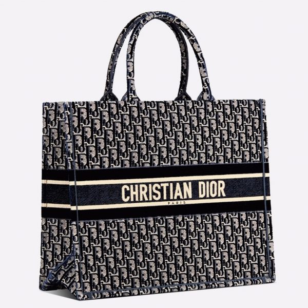 Réplique Sac Dior Book Tote Large en velours brodé Oblique bleu