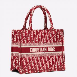 Fausse Petit Sac Dior Book Tote en broderie Oblique bordeaux