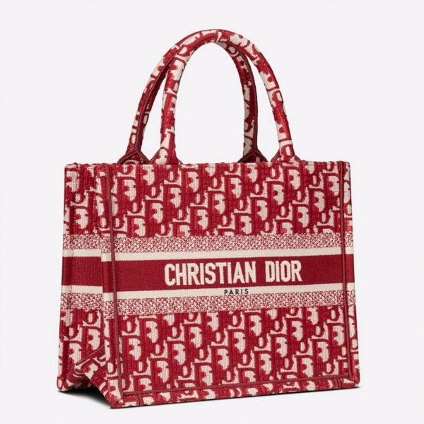 Fausse Petit Sac Dior Book Tote en broderie Oblique bordeaux