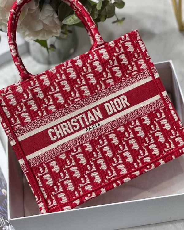 Fausse Petit Sac Dior Book Tote en broderie Oblique bordeaux – Image 5