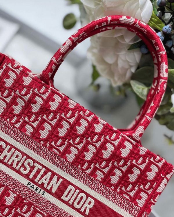 Fausse Petit Sac Dior Book Tote en broderie Oblique bordeaux – Image 4