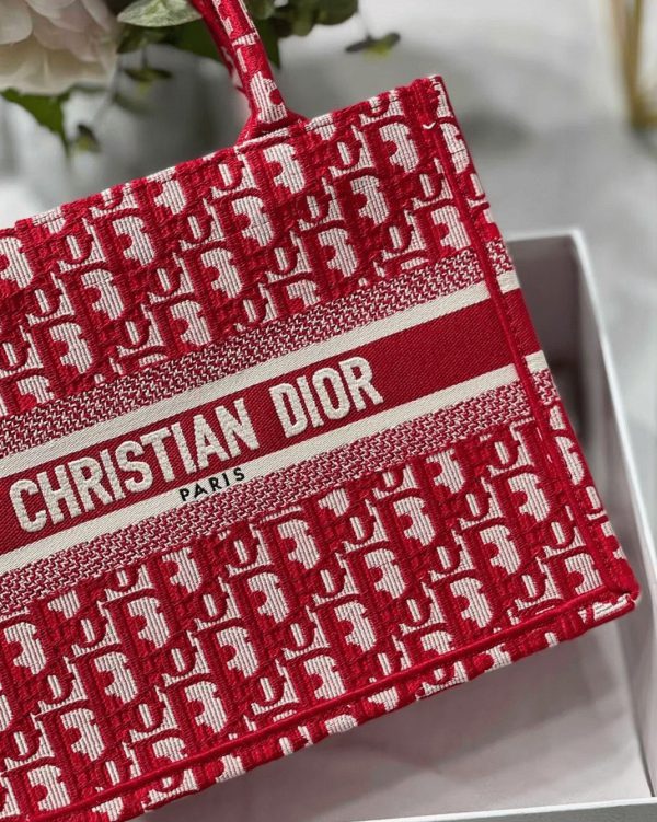 Fausse Petit Sac Dior Book Tote en broderie Oblique bordeaux – Image 2