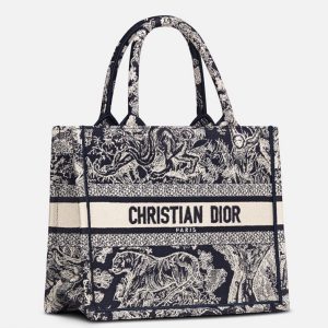 Contrefaçon Petit Sac Dior Book Tote en bleu Toile de Jouy inversée