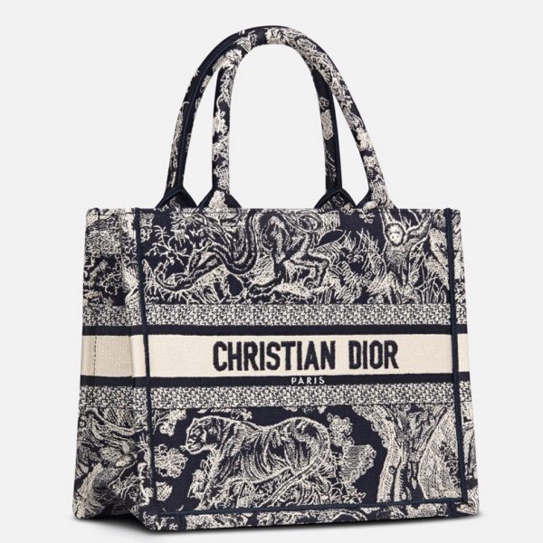 Contrefaçon Petit Sac Dior Book Tote en bleu Toile de Jouy inversée