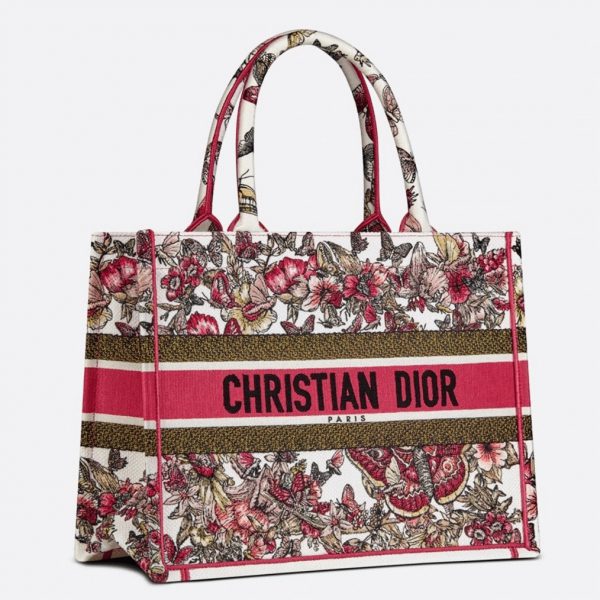 Fausse Sac Dior Book Tote Medium en broderie papillon multicolore