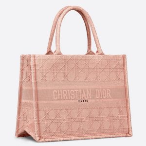 Contrefaçon Sac Dior Book Tote Medium en toile brodée Cannage rose