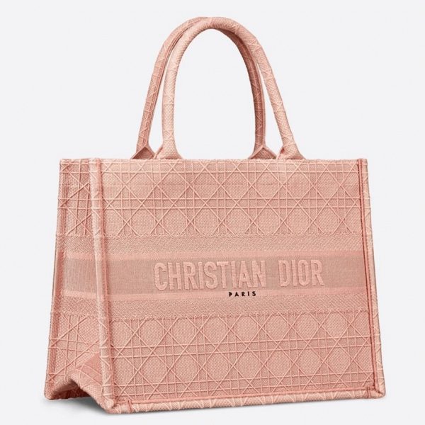Contrefaçon Sac Dior Book Tote Medium en toile brodée Cannage rose