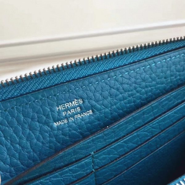 Faux Designer Portefeuille Hermès Azap Zippé Bleu Jean – Image 7