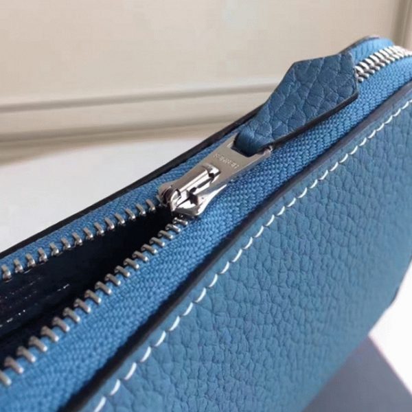 Faux Designer Portefeuille Hermès Azap Zippé Bleu Jean – Image 5