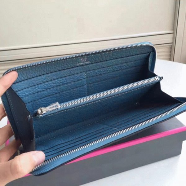 Faux Designer Portefeuille Hermès Azap Zippé Bleu Jean – Image 4