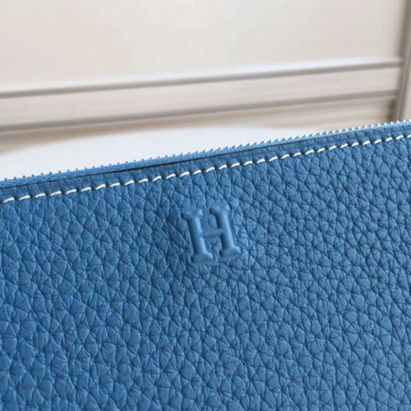 Faux Designer Portefeuille Hermès Azap Zippé Bleu Jean – Image 2