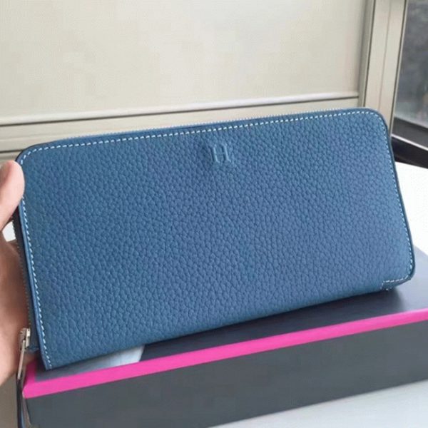 Faux Designer Portefeuille Hermès Azap Zippé Bleu Jean