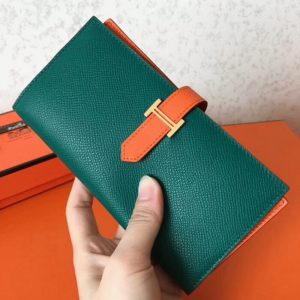 Contrefaçon Portefeuille Hermès Bearn Malachite/Orange