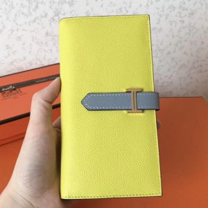 Réplique Designer Portefeuille Hermès Bearn Soufre/Bleu Lin Epsom
