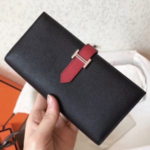 Réplique Designer Portefeuille Hermès Bearn Noir/Rubis