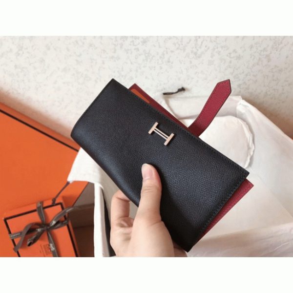 Réplique Designer Portefeuille Hermès Bearn Noir/Rubis – Image 5