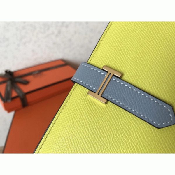 Réplique Designer Portefeuille Hermès Bearn Soufre/Bleu Lin Epsom – Image 5