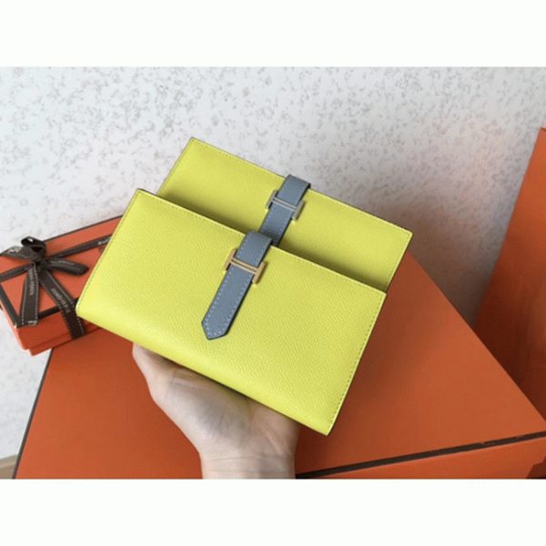 Réplique Designer Portefeuille Hermès Bearn Soufre/Bleu Lin Epsom – Image 3