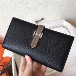 Fausse Portefeuille Hermès Bearn Noir/Taupe