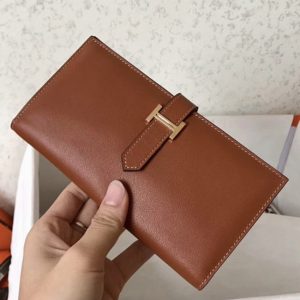 Faux Luxe Portefeuille Hermès Bearn Or Swift