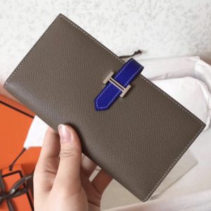 Réplique Portefeuille Hermès Bearn Taupe/Bleu électrique Epsom