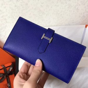 Fausse Portefeuille Hermès Bearn Bleu électrique Epsom