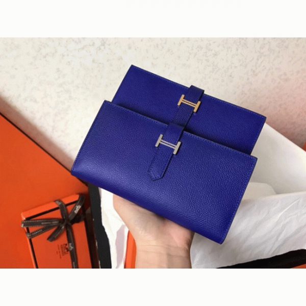Fausse Portefeuille Hermès Bearn Bleu électrique Epsom – Image 3