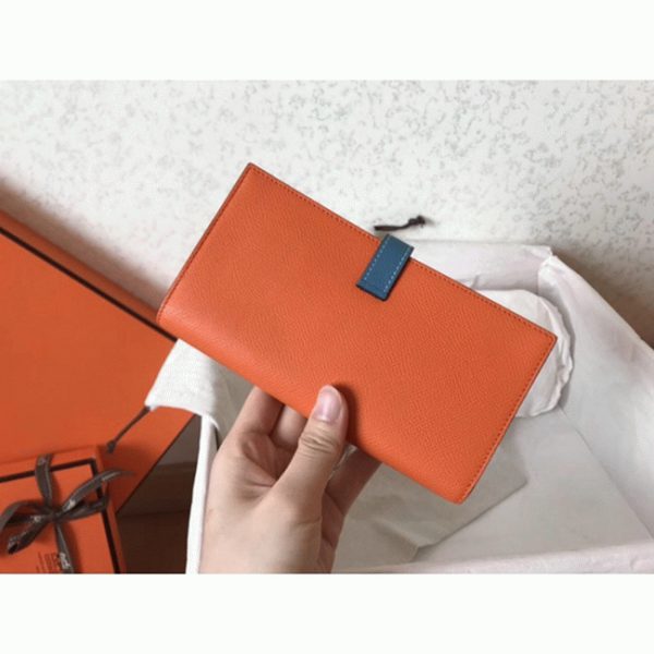 Fausse Portefeuille Hermès Bearn Orange/Bleu Jean Epsom – Image 6