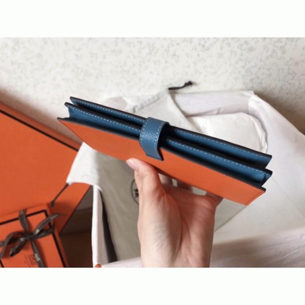 Fausse Portefeuille Hermès Bearn Orange/Bleu Jean Epsom – Image 5