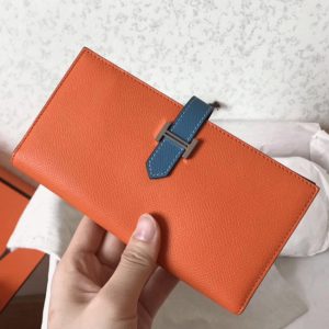 Fausse Portefeuille Hermès Bearn Orange/Bleu Jean Epsom