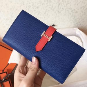 Imitation Portefeuille Hermès Bearn Bleu électrique/Piment Epsom