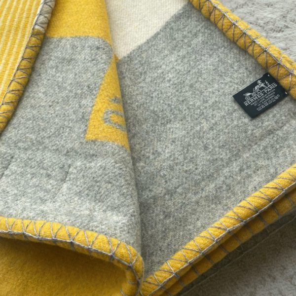 Réplique Couverture H Riviera Hermès Jaune Laine et Cachemire – Image 2