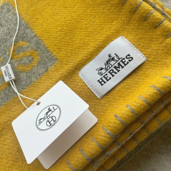 Réplique Couverture H Riviera Hermès Jaune Laine et Cachemire – Image 3