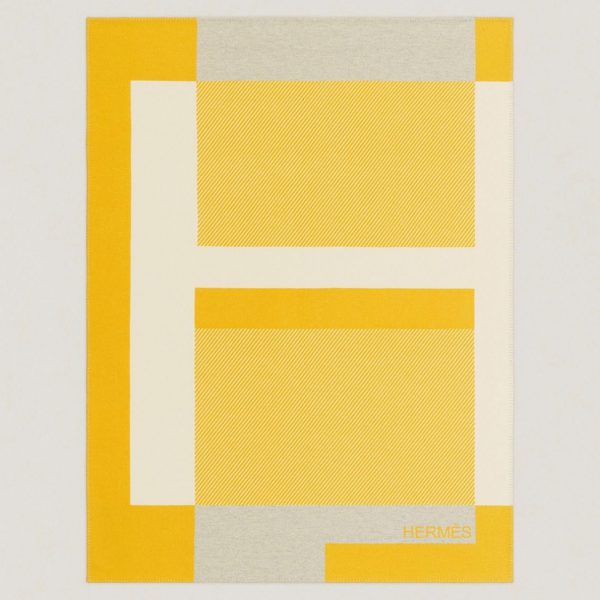 Réplique Couverture H Riviera Hermès Jaune Laine et Cachemire – Image 5