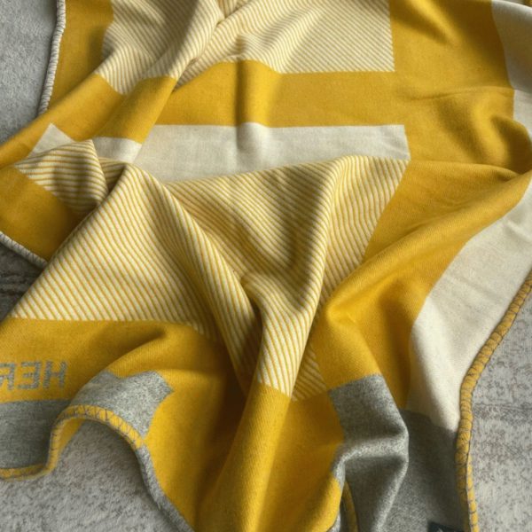 Réplique Couverture H Riviera Hermès Jaune Laine et Cachemire – Image 6