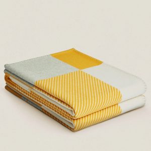 Réplique Couverture H Riviera Hermès Jaune Laine et Cachemire
