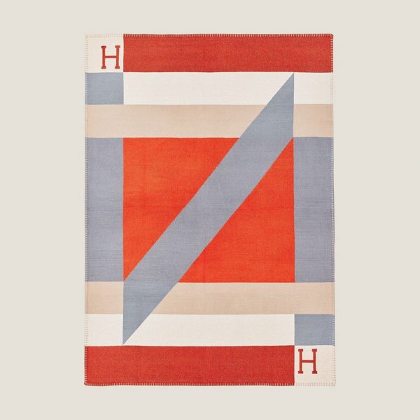 Réplique Couverture H Drapeau Hermès Terracotta et Gris Cachemire – Image 2