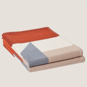 Réplique Couverture H Drapeau Hermès Terracotta et Gris Cachemire