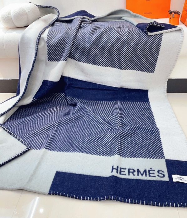 Fausse Couverture H Riviera Hermès Marine Laine et Cachemire – Image 2