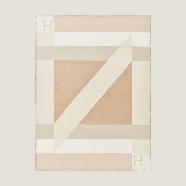 Réplique Couverture H Drapeau Hermès Naturel et Grège Cachemire – Image 2
