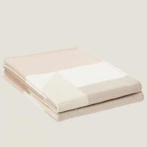 Réplique Couverture H Drapeau Hermès Naturel et Grège Cachemire