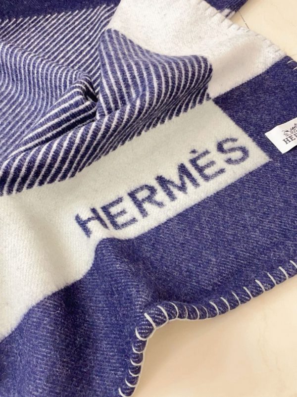 Fausse Couverture H Riviera Hermès Marine Laine et Cachemire – Image 3