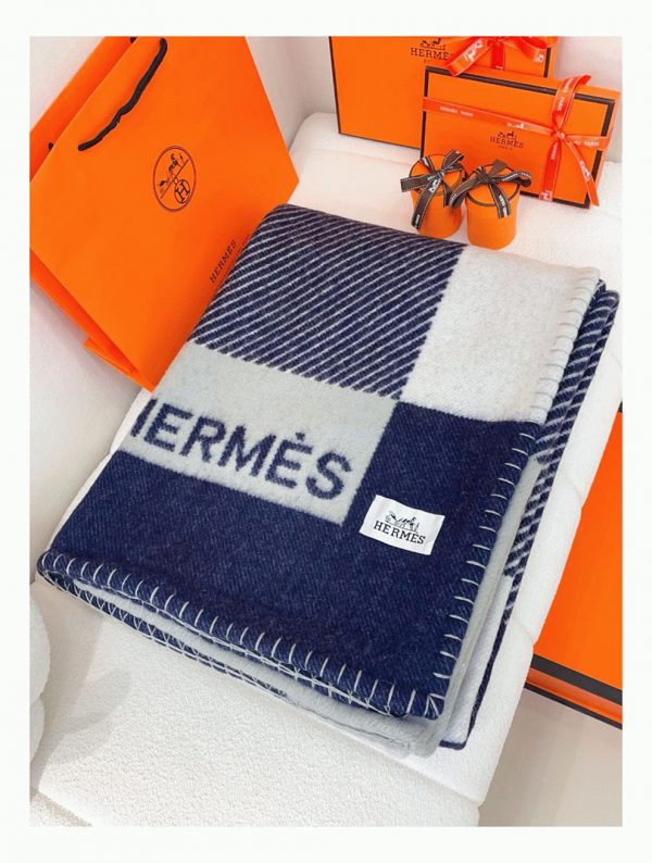 Fausse Couverture H Riviera Hermès Marine Laine et Cachemire – Image 5